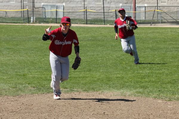 Photo by Stephanie Stibal Will Osborne runs to first base for a put out.